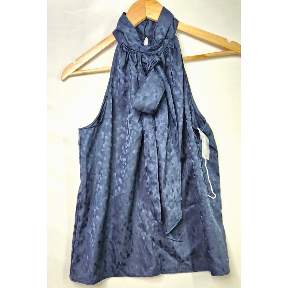 NWOT Worthington Womens Halter Mock Tie Neck Sleeveless Blouse Navy Blue XS Top - Picture 2 of 7